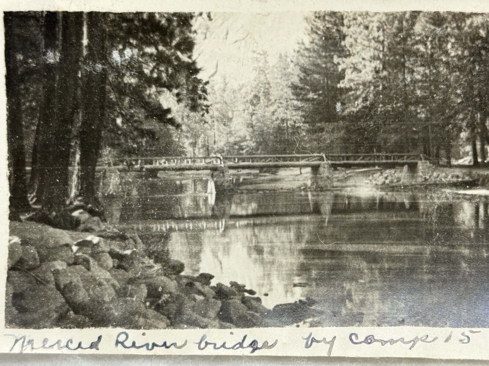 2M Photograph Artistic View Merced River Bridge Near Campsite Yosemite 1940s