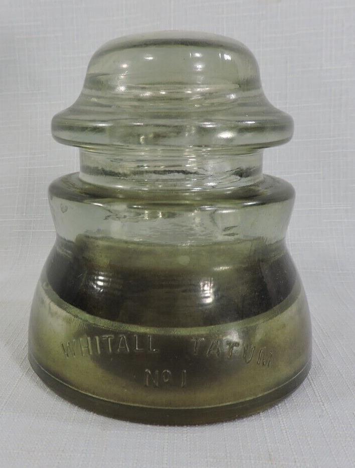 Vintage Glass Insulator Clear / Green WHITALL TATUM Co No. 1 GRAY OLIVE GREEN