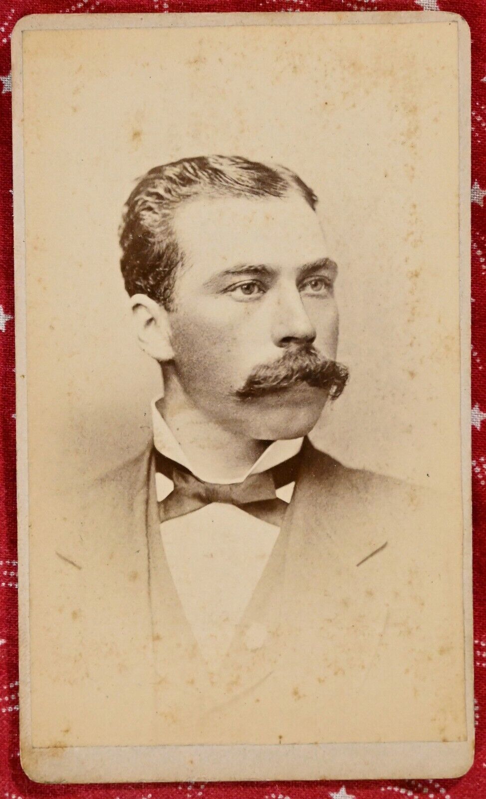 Early CDV: Man Generous Mustache; Interesting Card Back; Antique Photo CDV