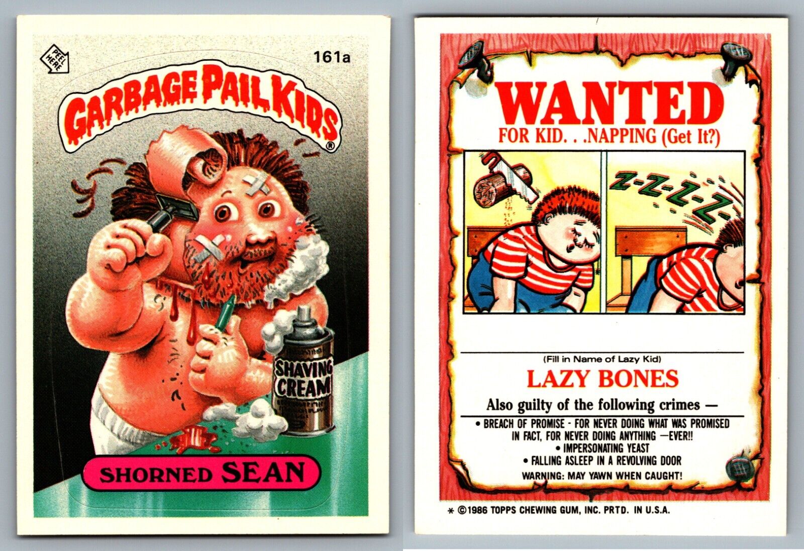 1986 Topps Garbage Pail Kids GPK Original Series 4 Shorned SEAN 161a 1-Star Card