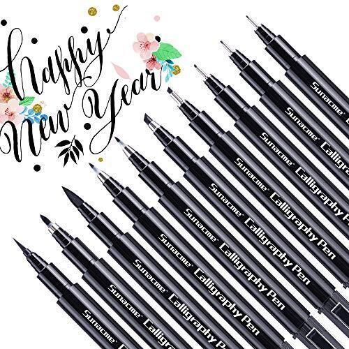 Calligraphy Pens Hand Lettering Pen 10 Size Caligraphy Brush Pens for Beginne...