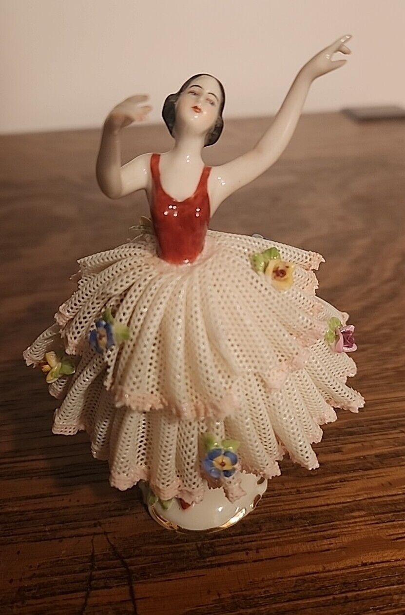 Vintage Frankenthal Dresden Lace Porcelain Ballerina Figurine 4.5” Some Damage