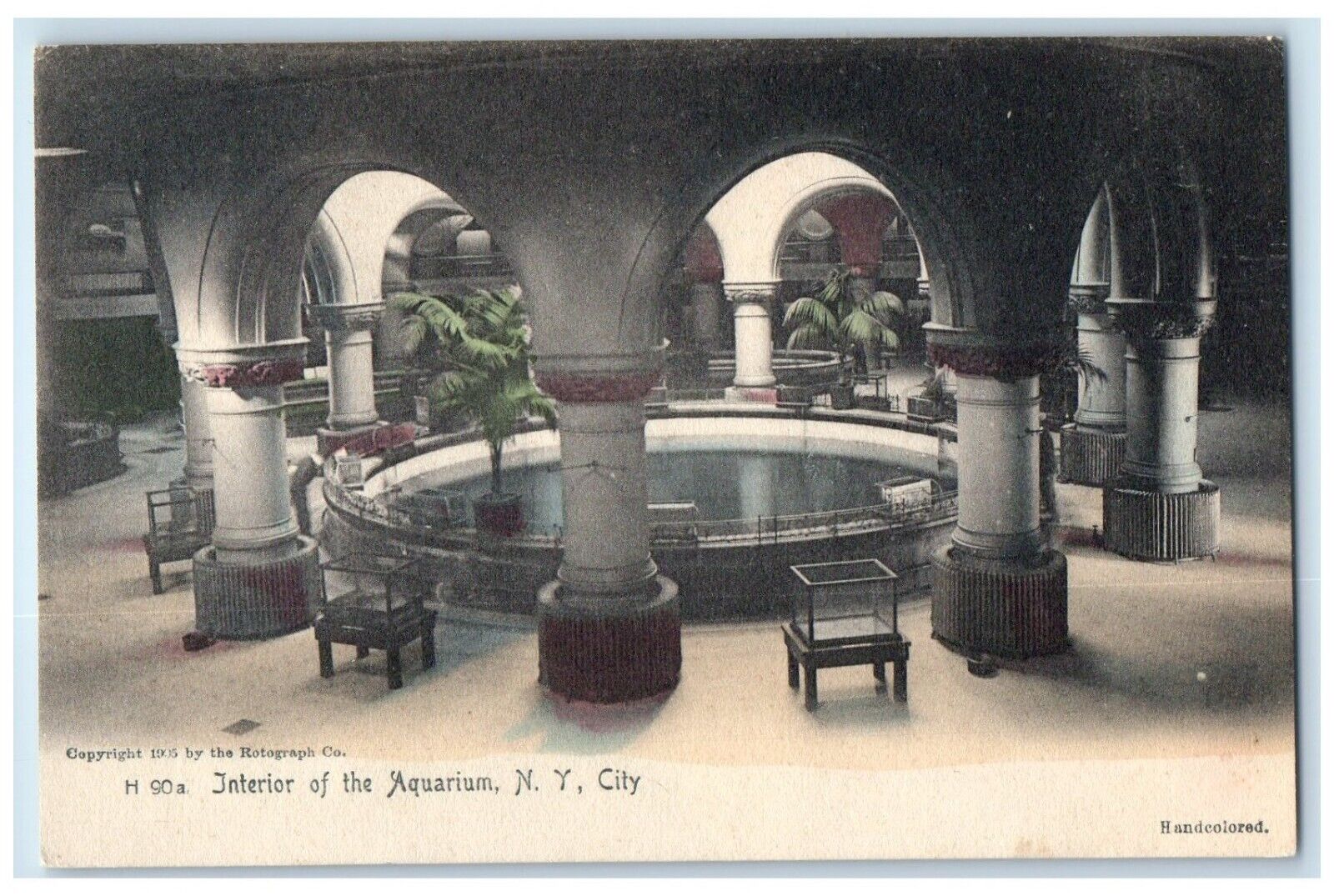 c1905 Interior Aquarium Lodge Lobby New York City New York NY Vintage Postcard