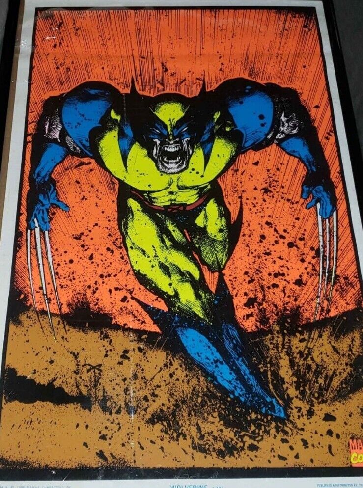 RARE Wolverine X-Men Blacklight Poster - Funky Enterprises - 1996 - Marvel 