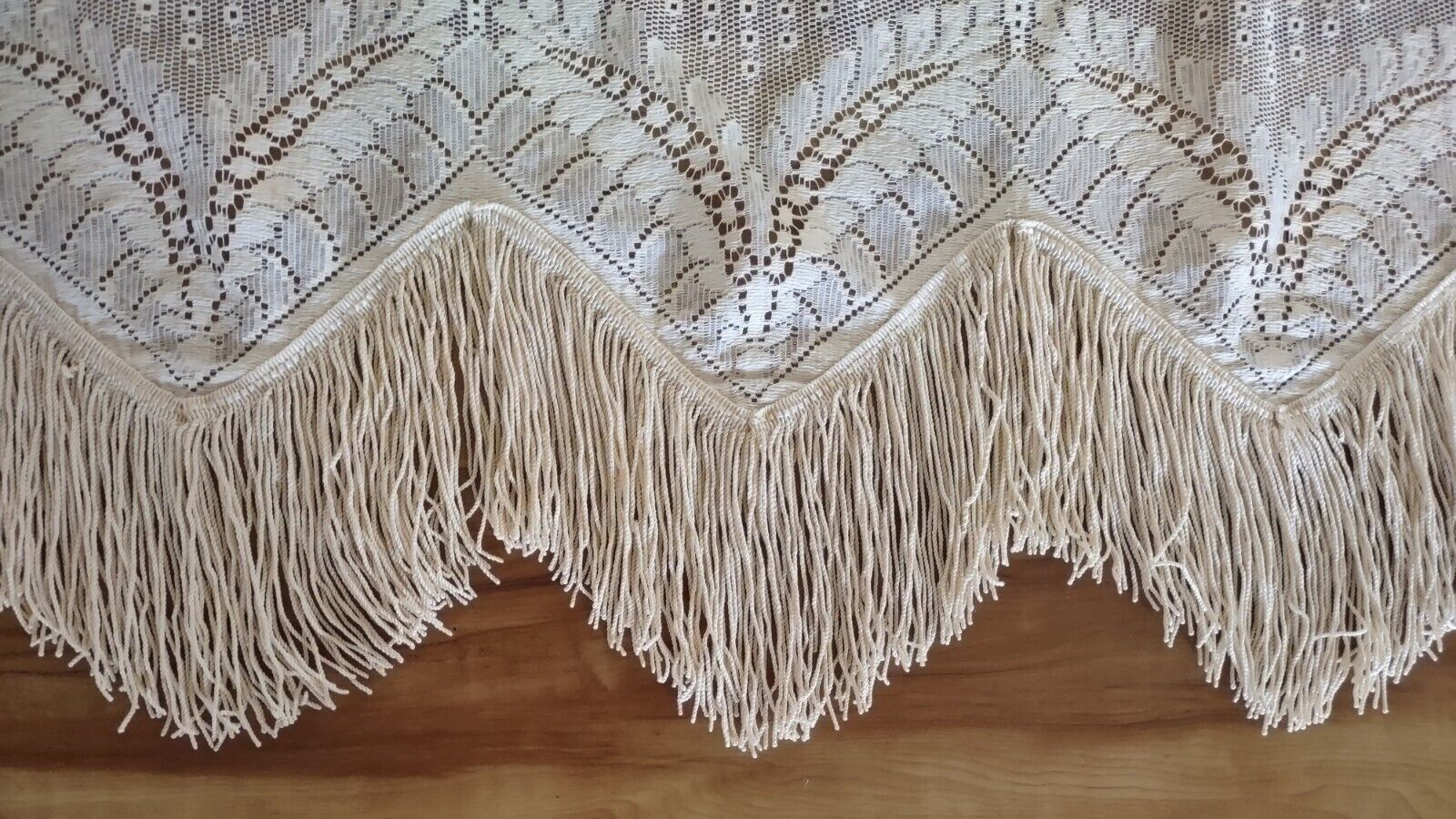 Antique Pair (2) Net Lace Victorian Fringe Curtains Ecru 41\