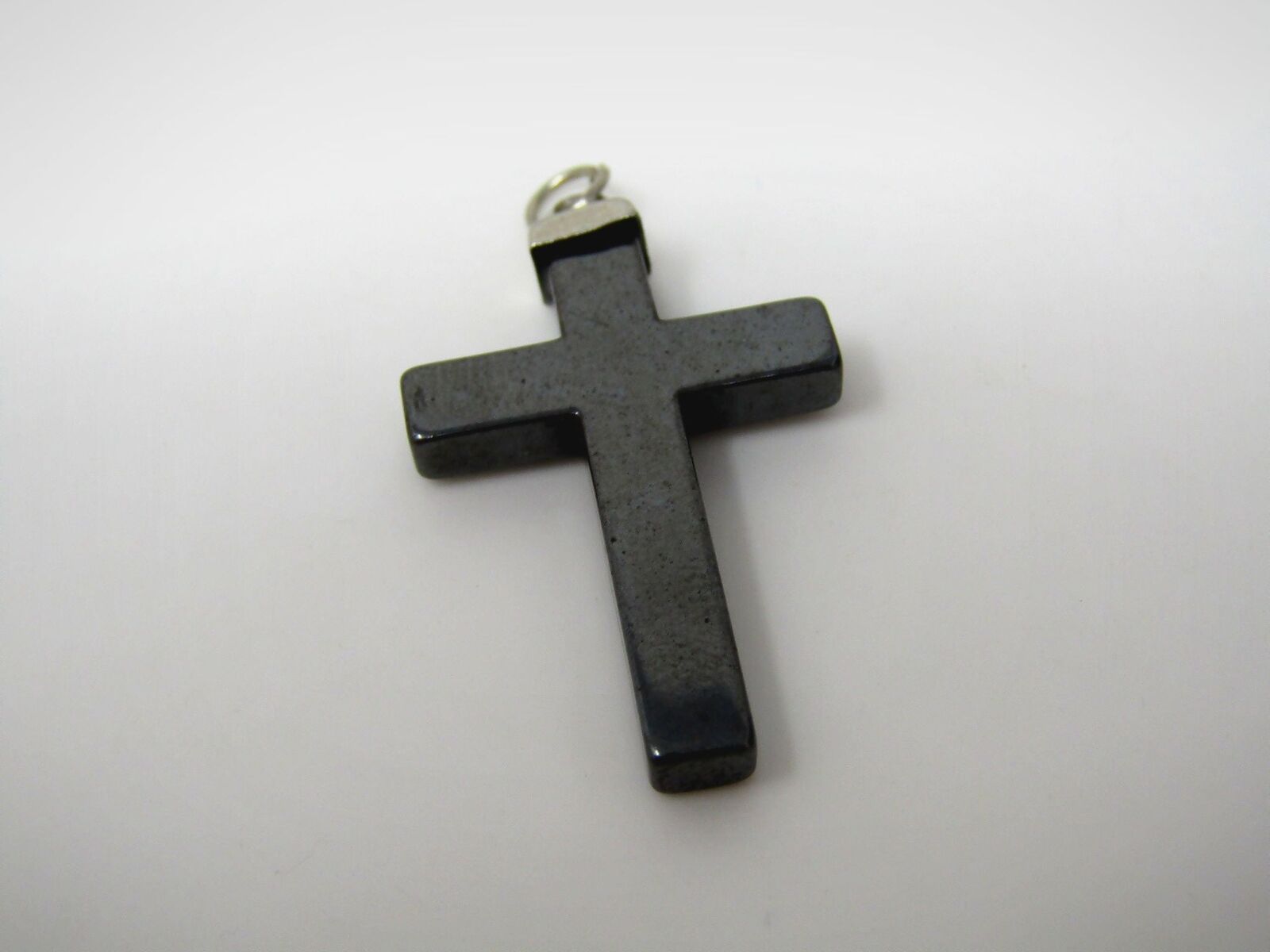 Vintage Christian Cross Pendant: Hematite Polished Nice Classic Design