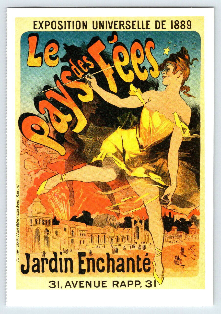 Poster World Fair Jules Cheret 1889 Reprint Postcard BRL20
