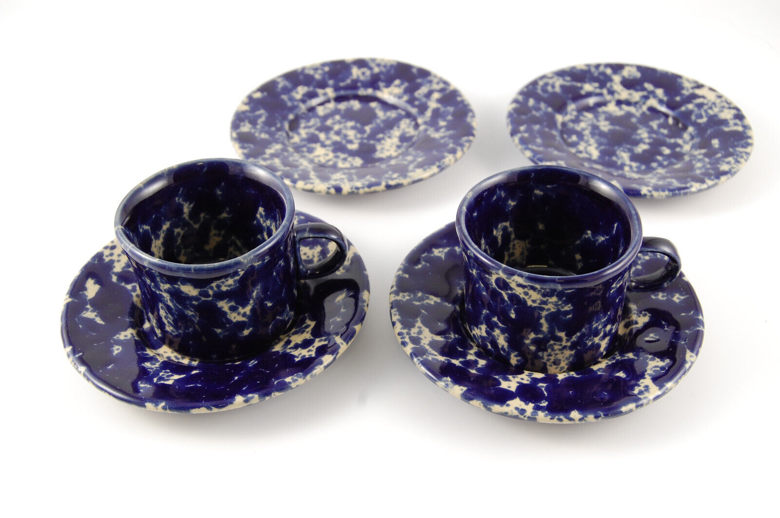 Bennington Potters Blue Agate Espresso Cup & Saucers Set 1675 1676 dg