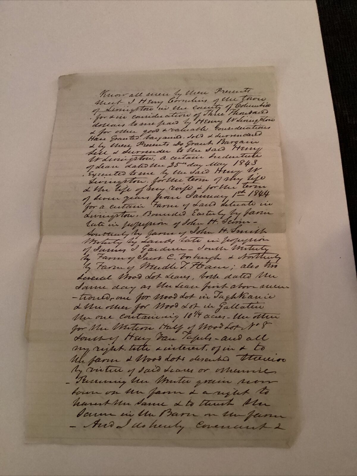 1844 HW Document Henry Cornelius Congressman Robert McClellan  H W Livingston NY