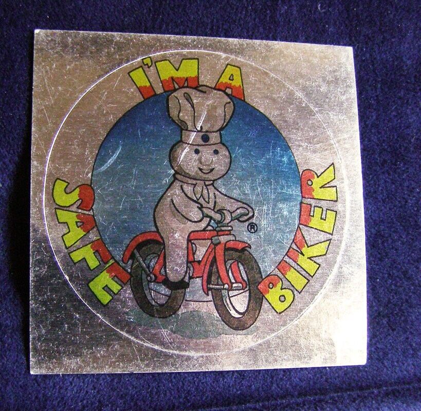 Pillsbury Poppin’ Fresh Bicycle Sticker Vintage Unused “I’m A Safe Biker”