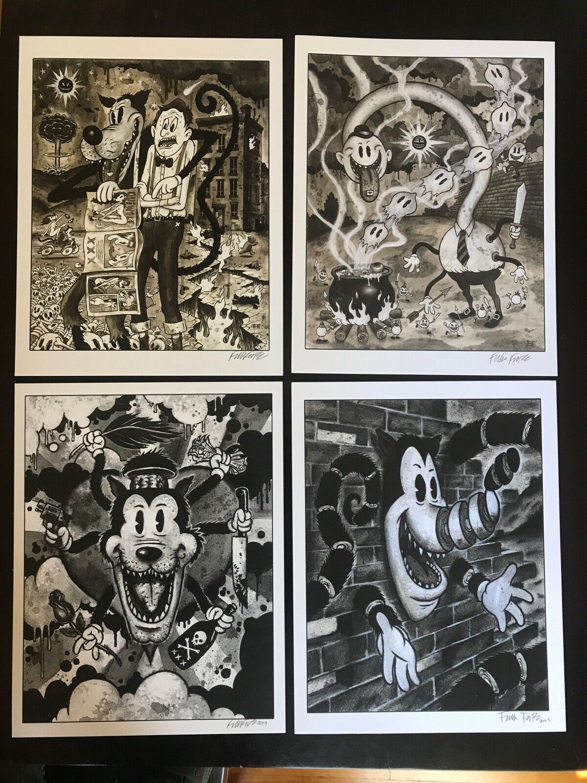 8.5x11 Set #3 Signed prints By Frank Forte Pop Surrealism Cartoon Dark Art