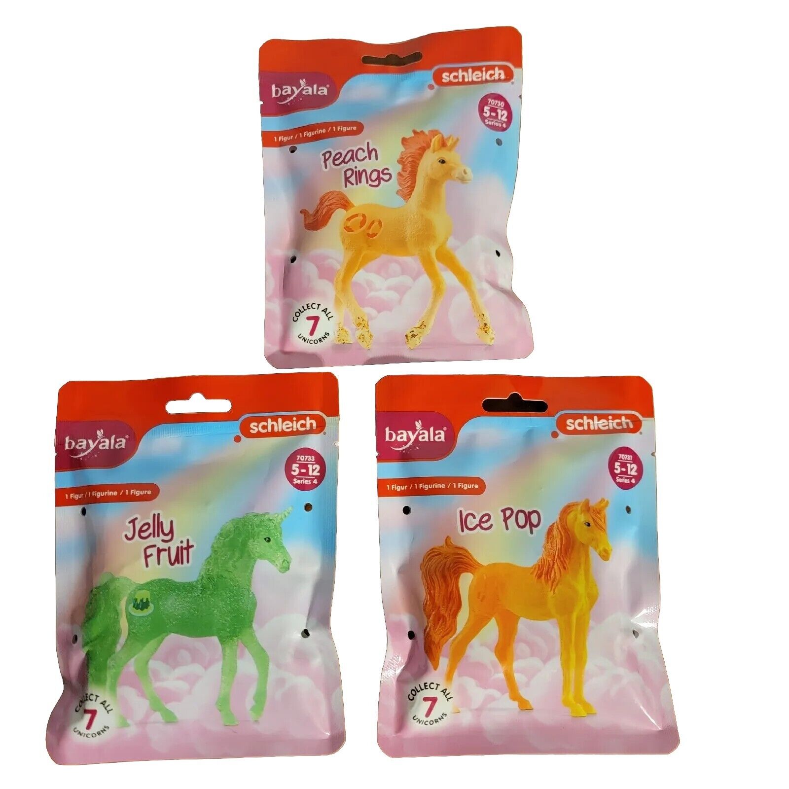 Schleich Bayala Horses 3 Unopened Bags Peach Rings, Jelly Fruit and Ice Pop
