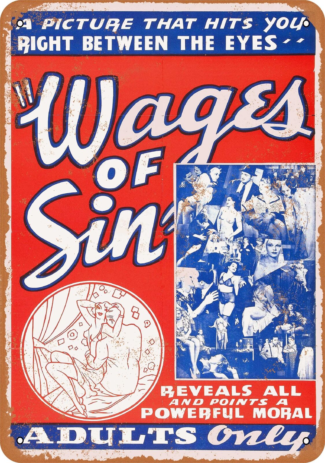 Metal Sign - 1938 Wages of Sin Adult Movie -- Vintage Look