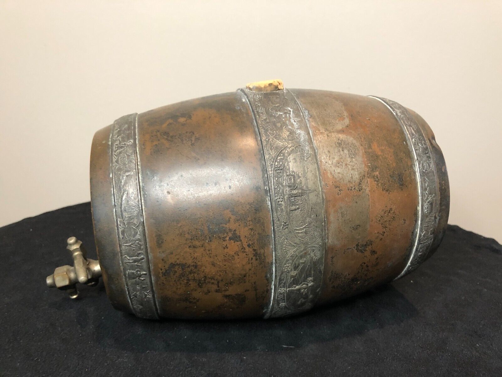 Antique Dutch Metal Decorative Banded Barrel Keg