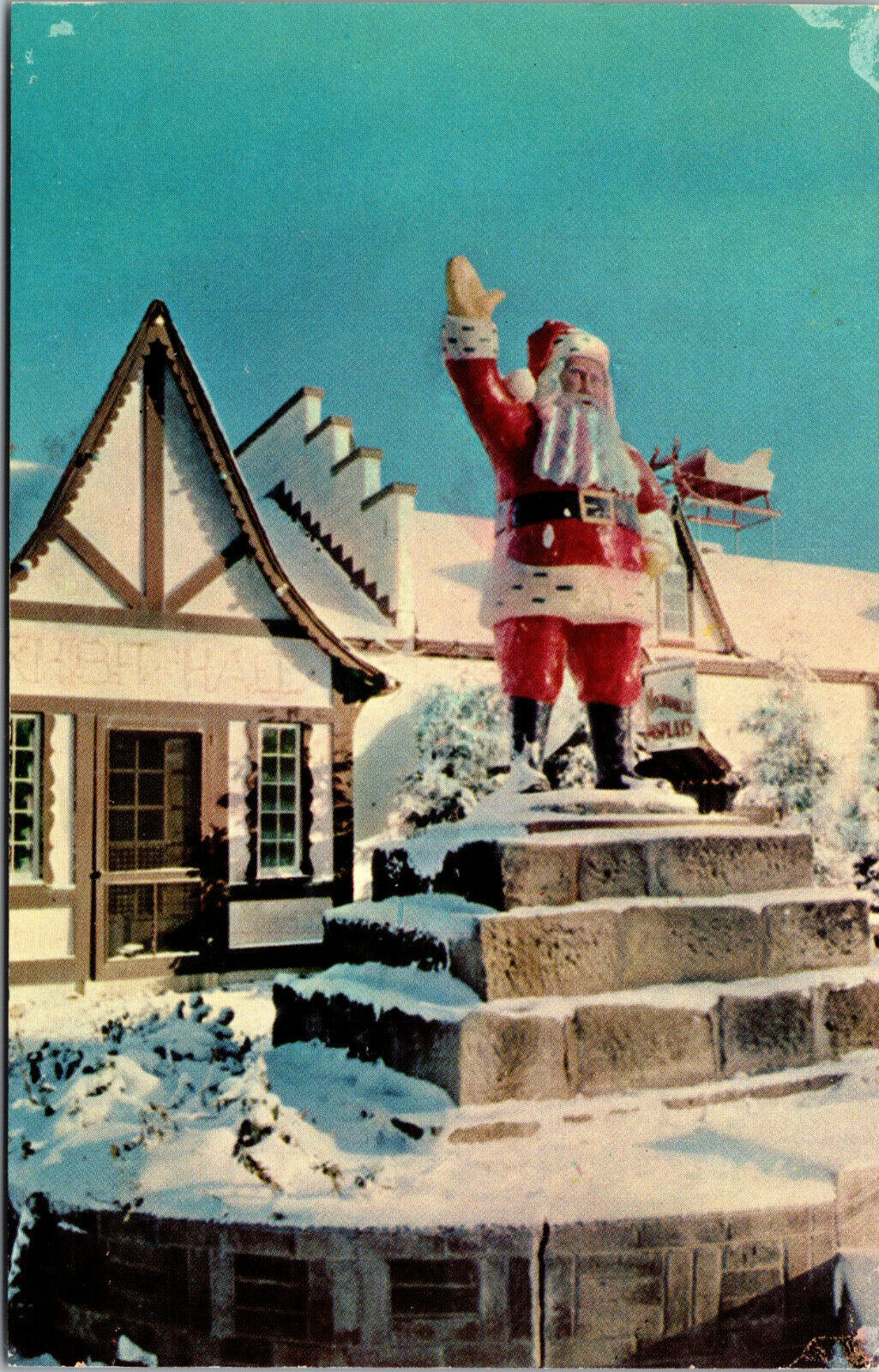 Vtg 1950s Santa Claus Statue Santa Claus Land Indiana IN Chrome Postcard