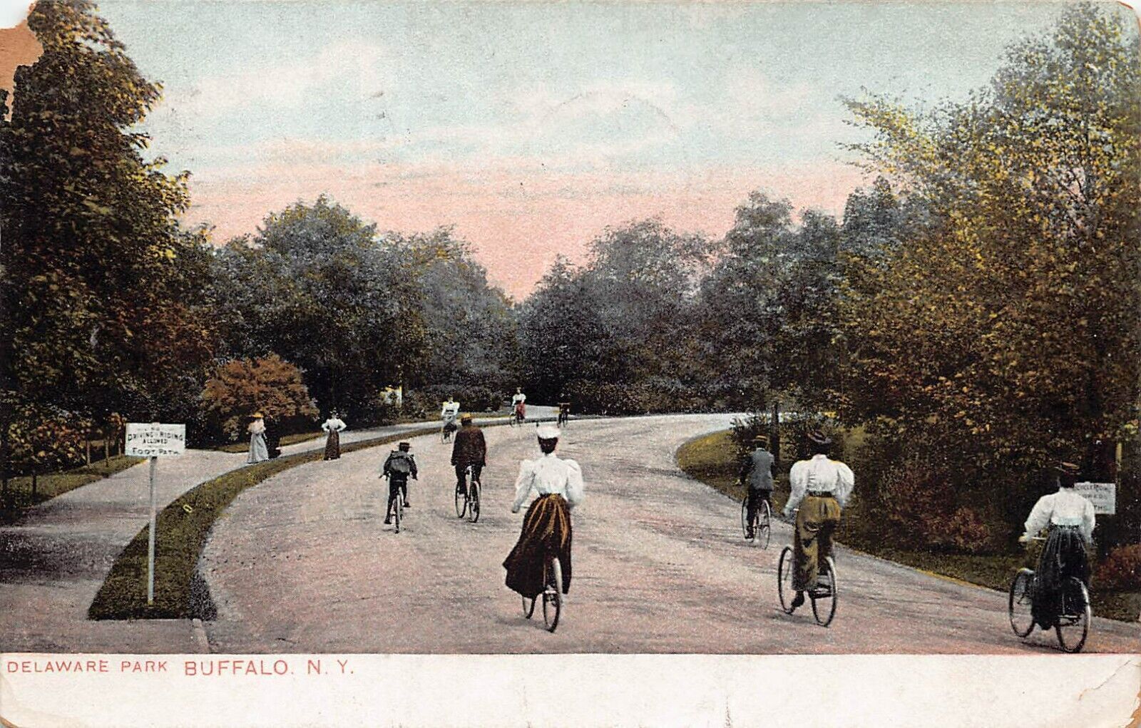 Vtg Postcard Buffalo NY New York Delaware Park Edwardian Women Bicycle Girls L11