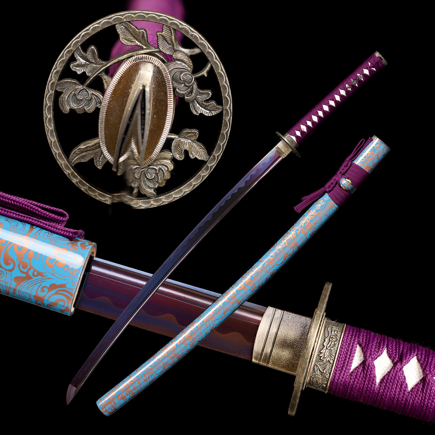 Traditional Craft Katana Carbon Steel Purple Blade Japanese Samurai Sword Sharp