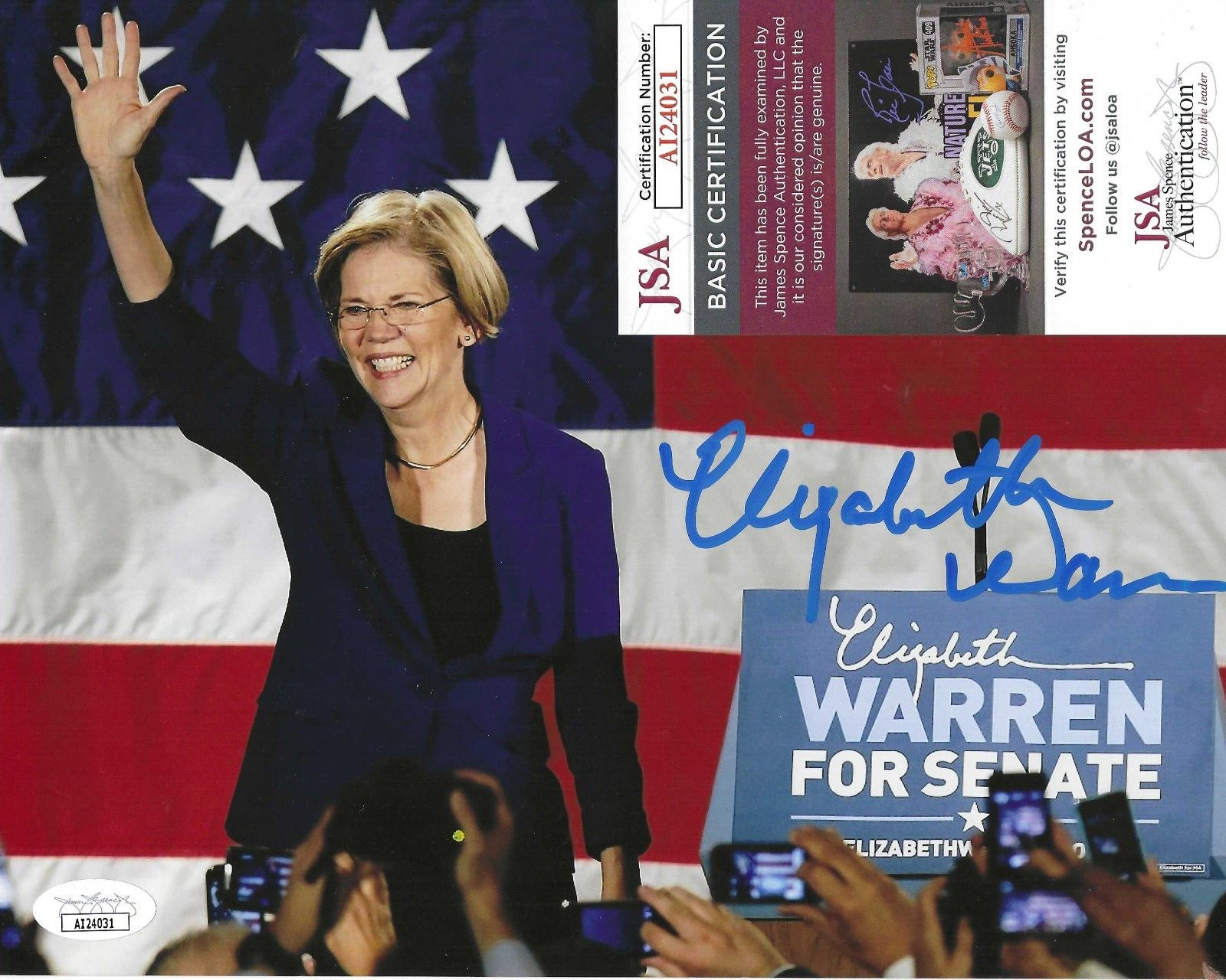 Elizabeth Warren Signed 8x10 Photo w/ JSA COA #AI24031 Massachusetts Senator