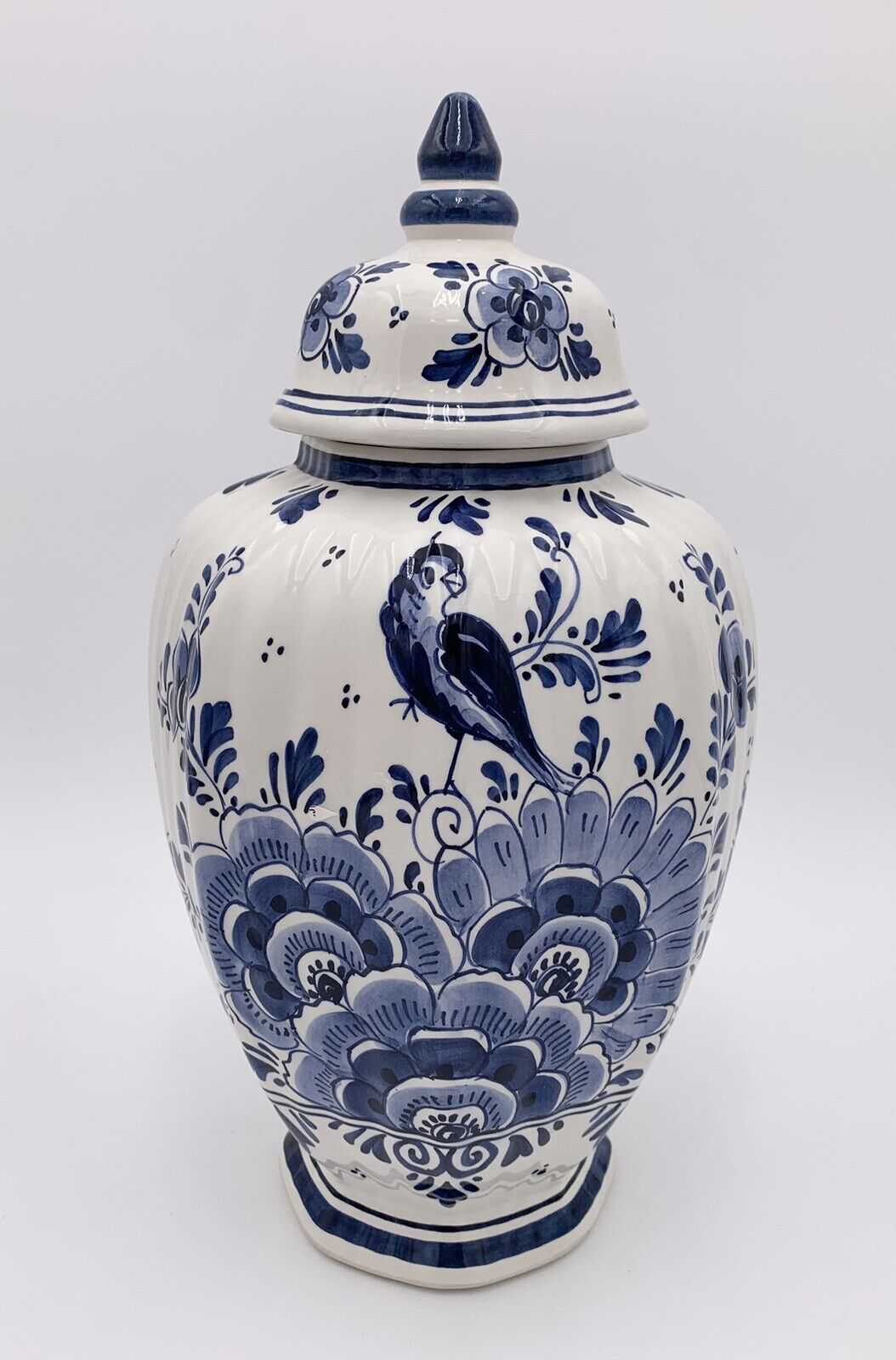 Vintage 12.5” Delft Blue White Ginger Jar/Vase #246 Hand Painted Made in Holland