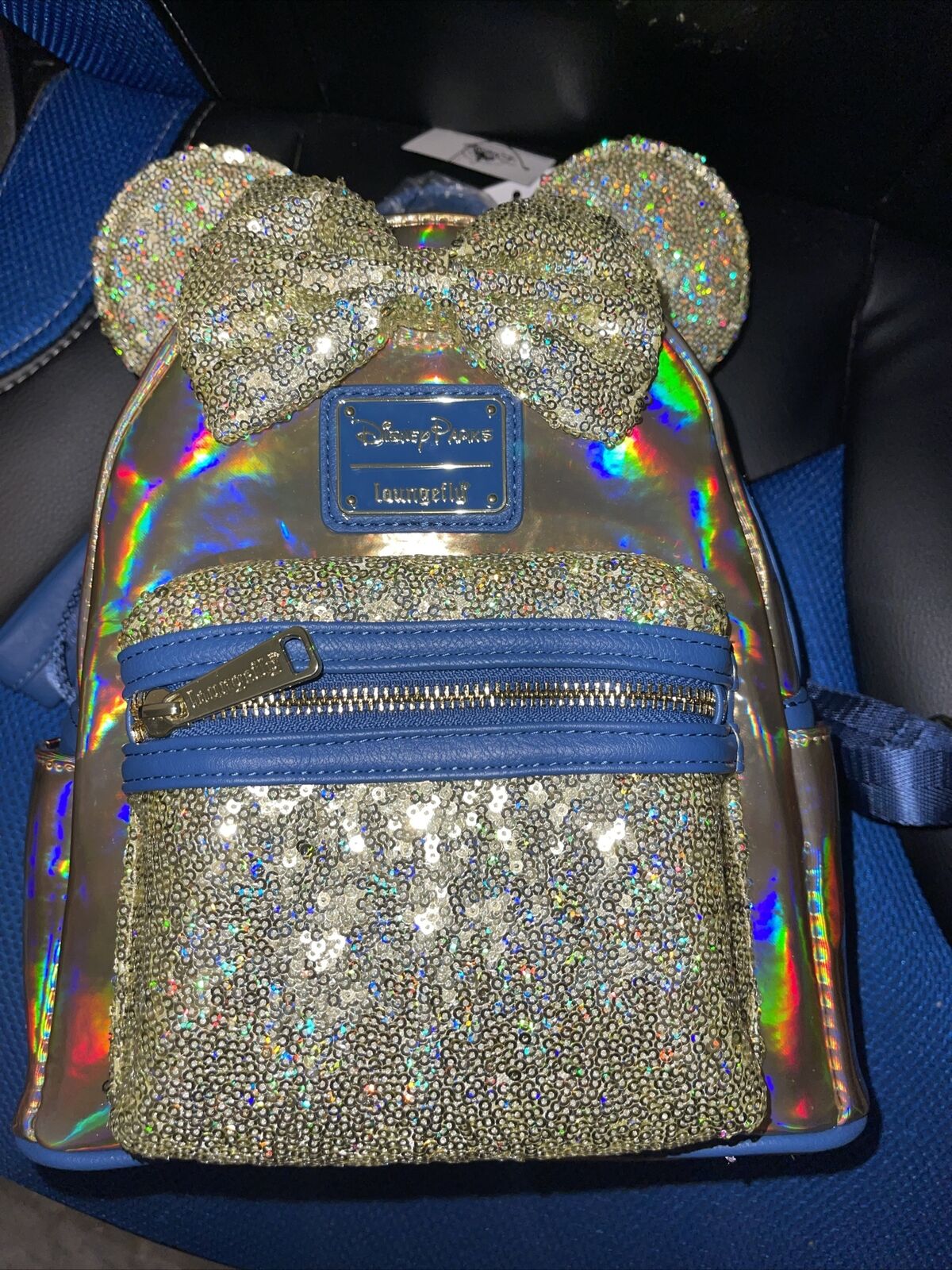 Disney Parks 50th Anniversary Gold Blue Shimmer EARidescent Loungefly Backpack