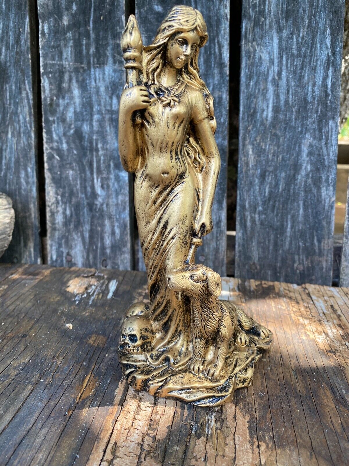Hecate Hekate Greek Goddess of Magic with Torch and Dog Statue Cold Cast Resin