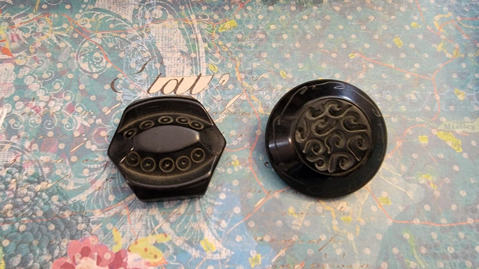 Antique X-Large Chunky Bakelite Hand Carved buttons