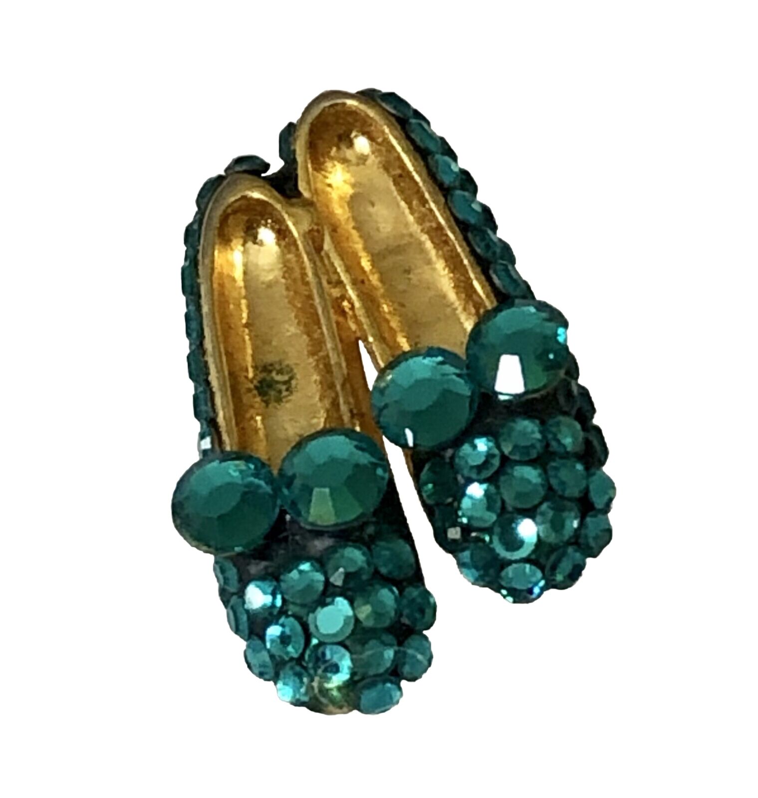 Vintage Green Oz Shoes Lapel Pin Crystals Teal Rhinestone Slippers Brooch