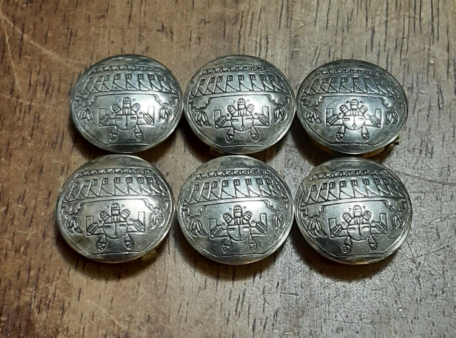 Lot Of 6 Vintage Native American Zuni Sun Face Sterling Silver Button Covers