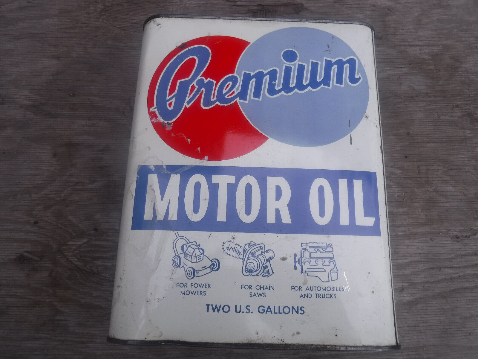 ANTIQUE VINTAGE PREMIUM MOTOR  2 GALLON OIL CAN RAT ROD DECOR USA QUALITY OLD
