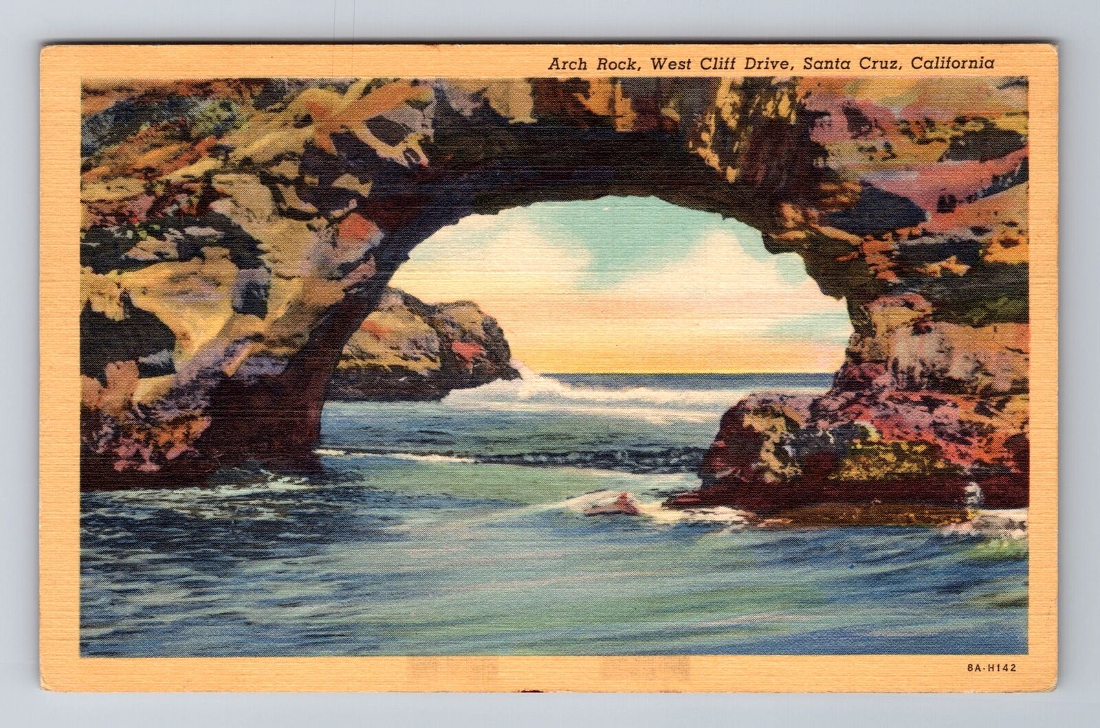 Santa Cruz CA-California, Arch Rock, West Cliff Drive, Vintage c1939 Postcard