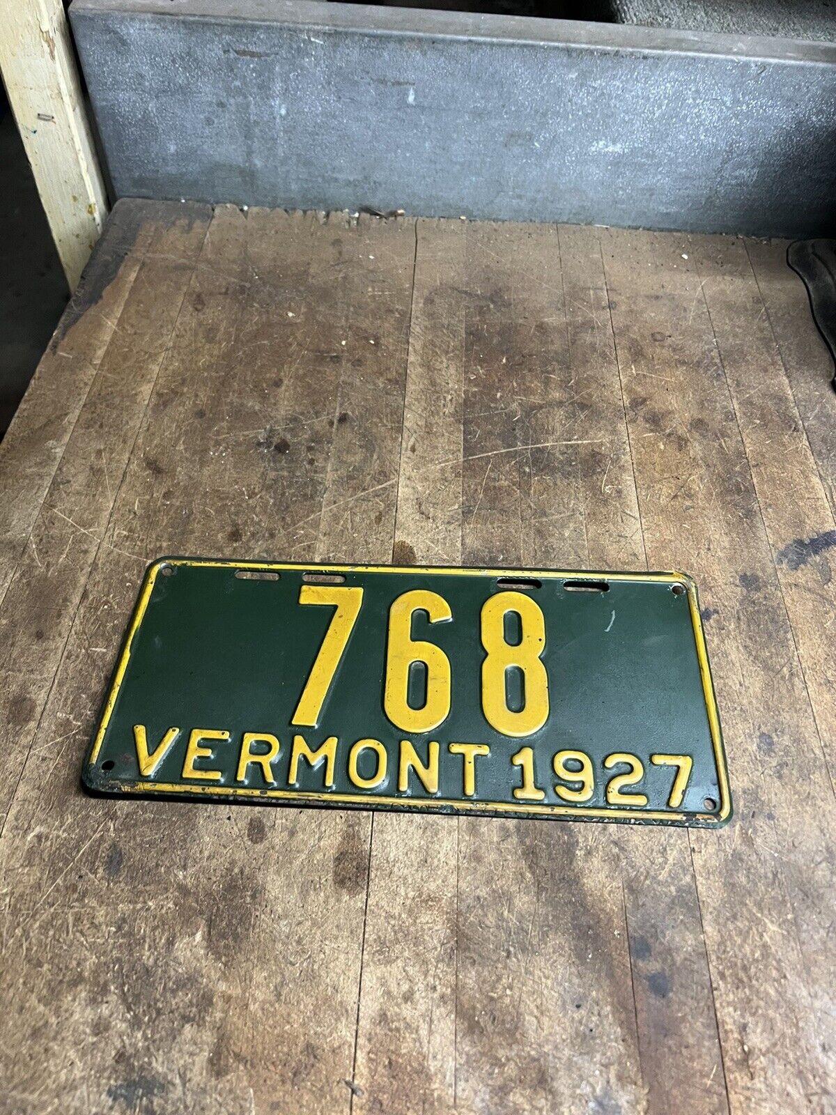 Antique Old Original 1927 27 768 3 Digit Vermont VT License Number Plate Tag USA