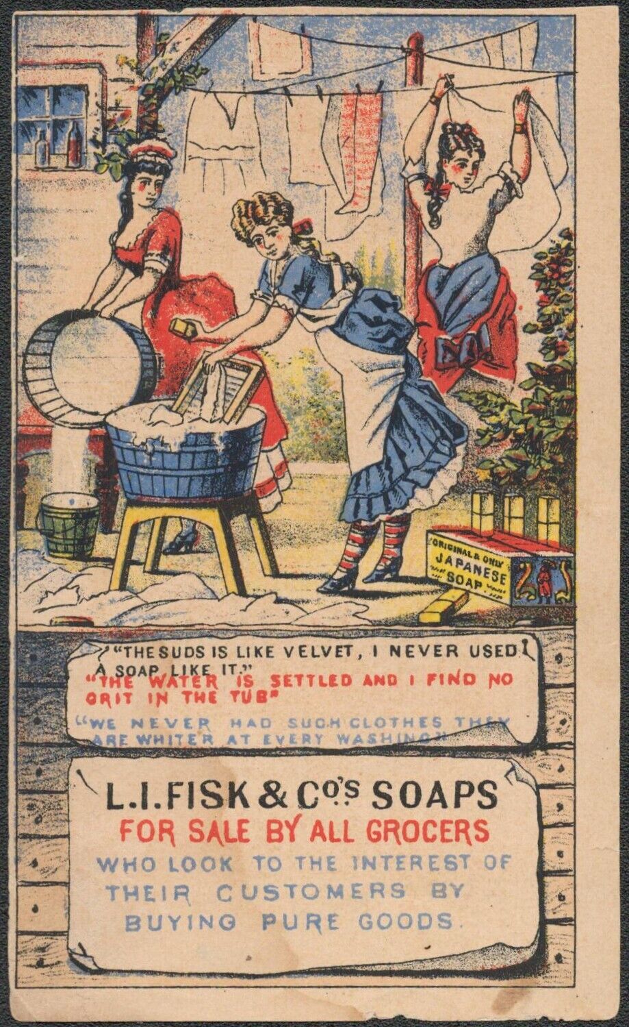 L.I. Fisk & Co Japanese Soap Victorian Trade Card - Hand Colored Springfield MA