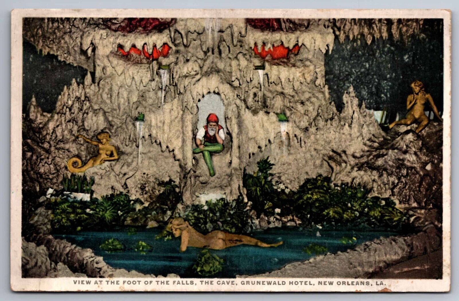 Postcard View Foot of Falls The Cave Grunewald Hotel New Orleans LA.   E 23