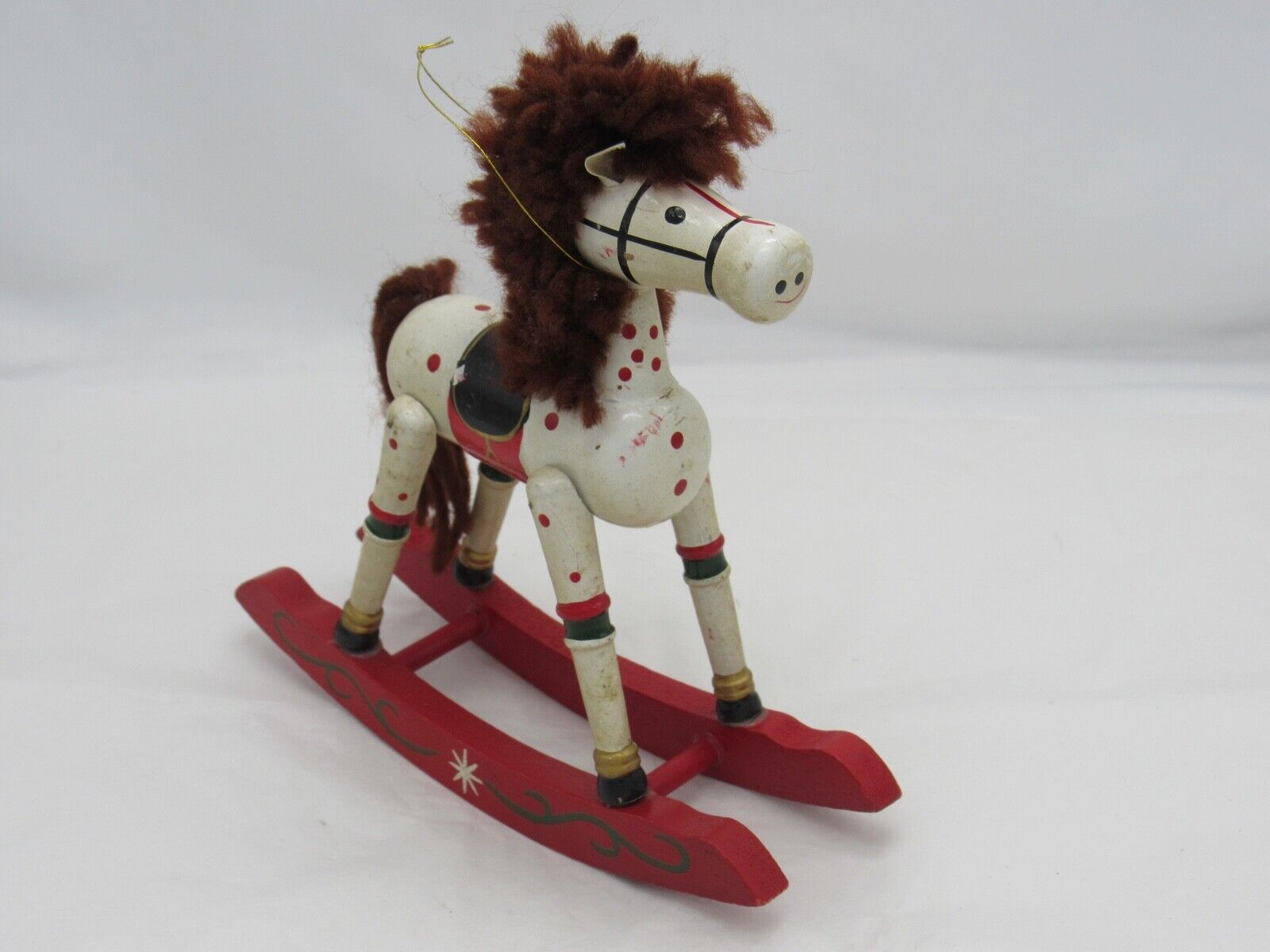 Vintage Wooden Rocking Horse  Hand Painted Christmas Tree Ornament Figurine 6.5\