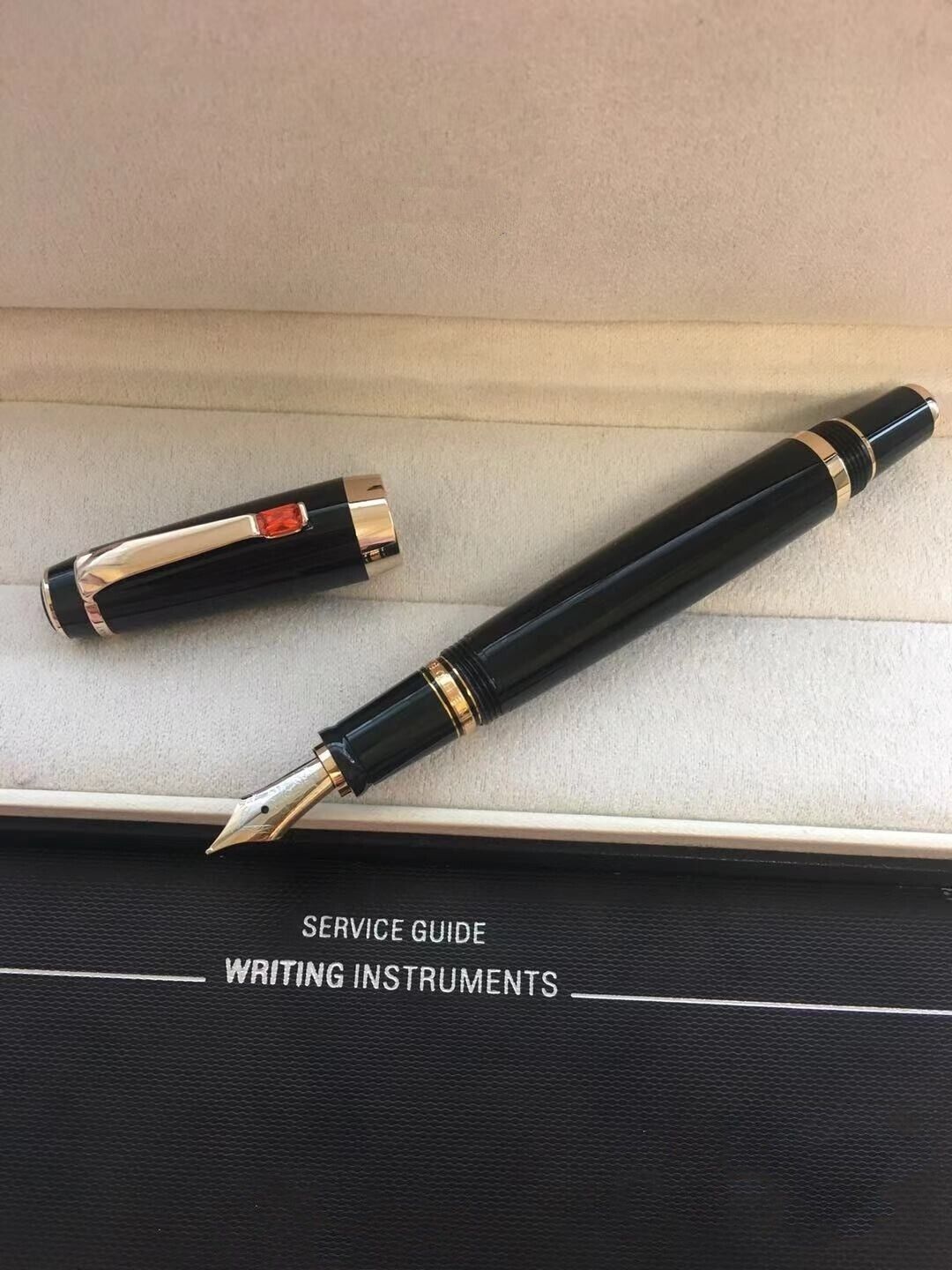 Luxury Bohemia Resin Series Bright Black+Gold Clip Medium nib Fountain Pen