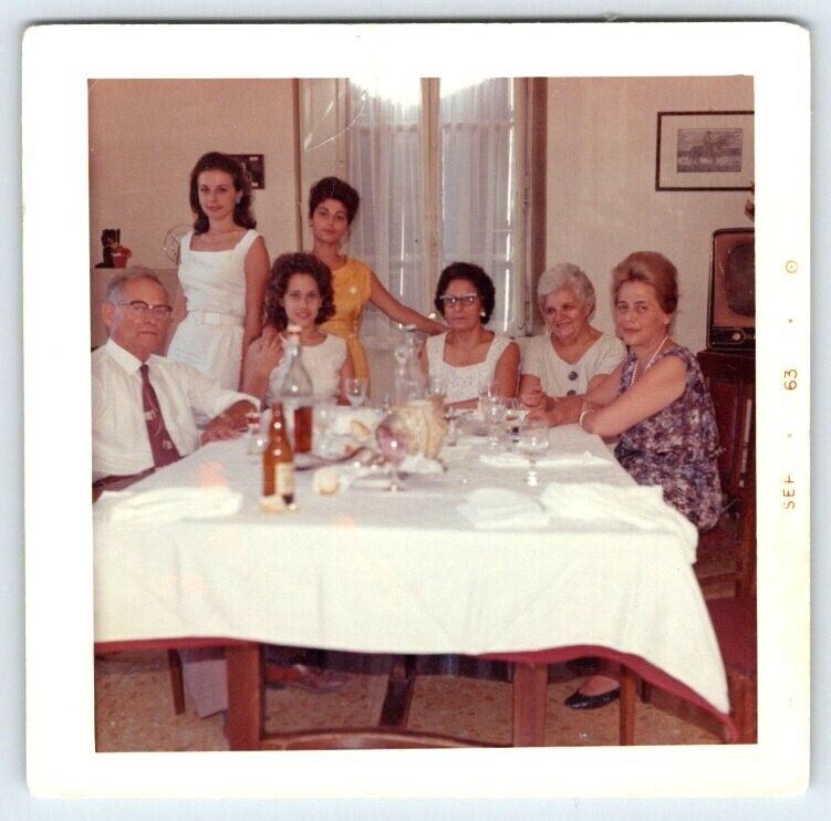 Vintage 1963 Photo Well Dressed Women Sunday Family Dinner 1960\'s Found Art DT22
