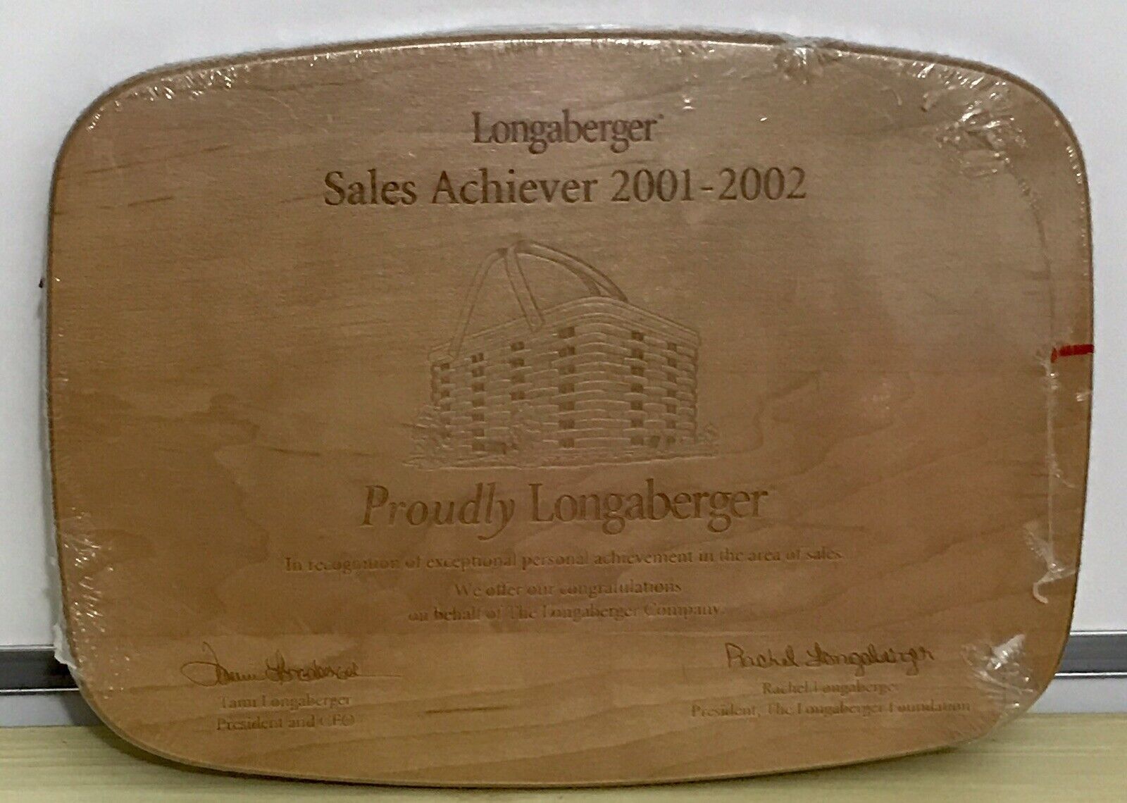 Longaberger WoodCrafts Sales Achiever Lid Plaque 2001-2002