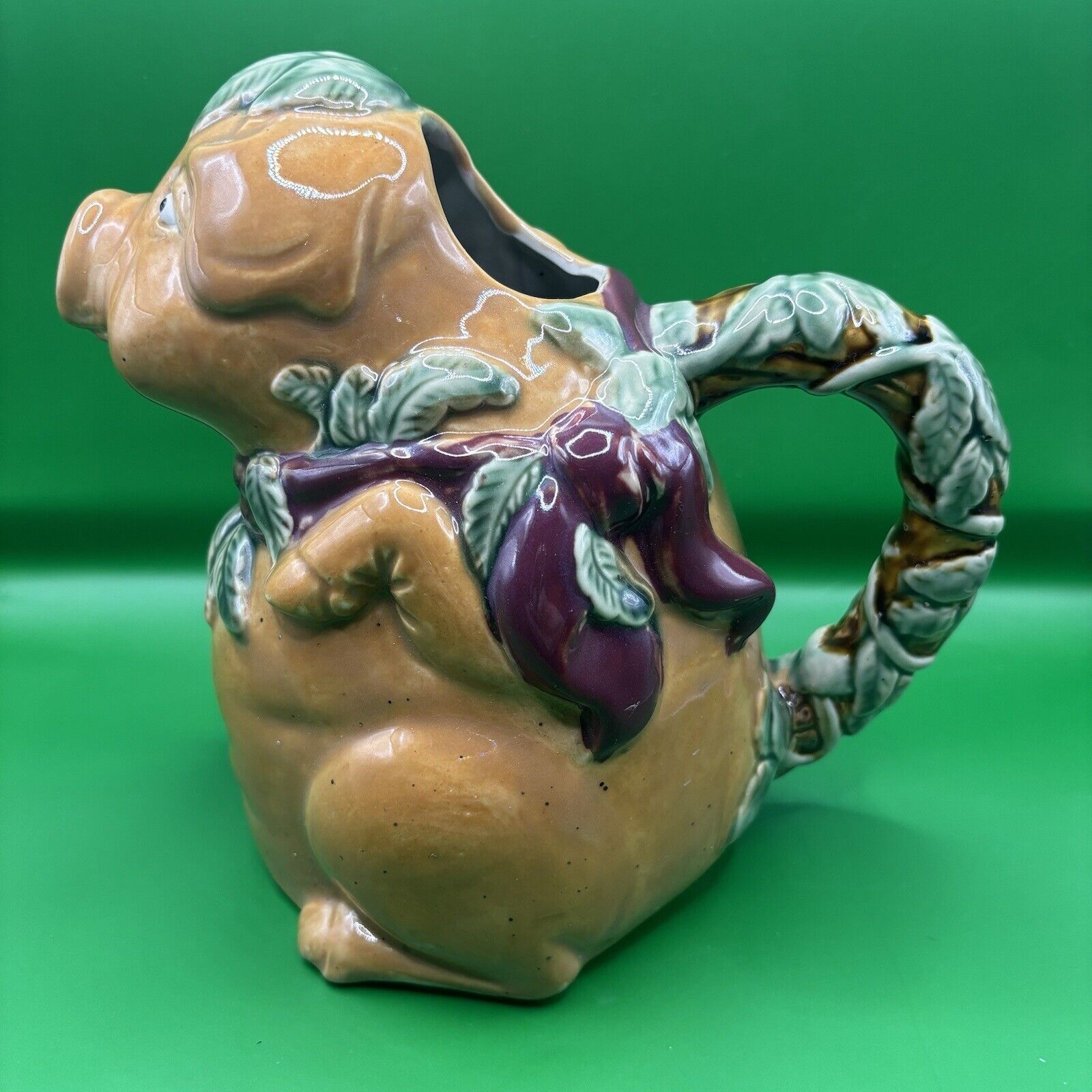 RARE Vintage Majolica Ceramic Pig Pitcher, Unique