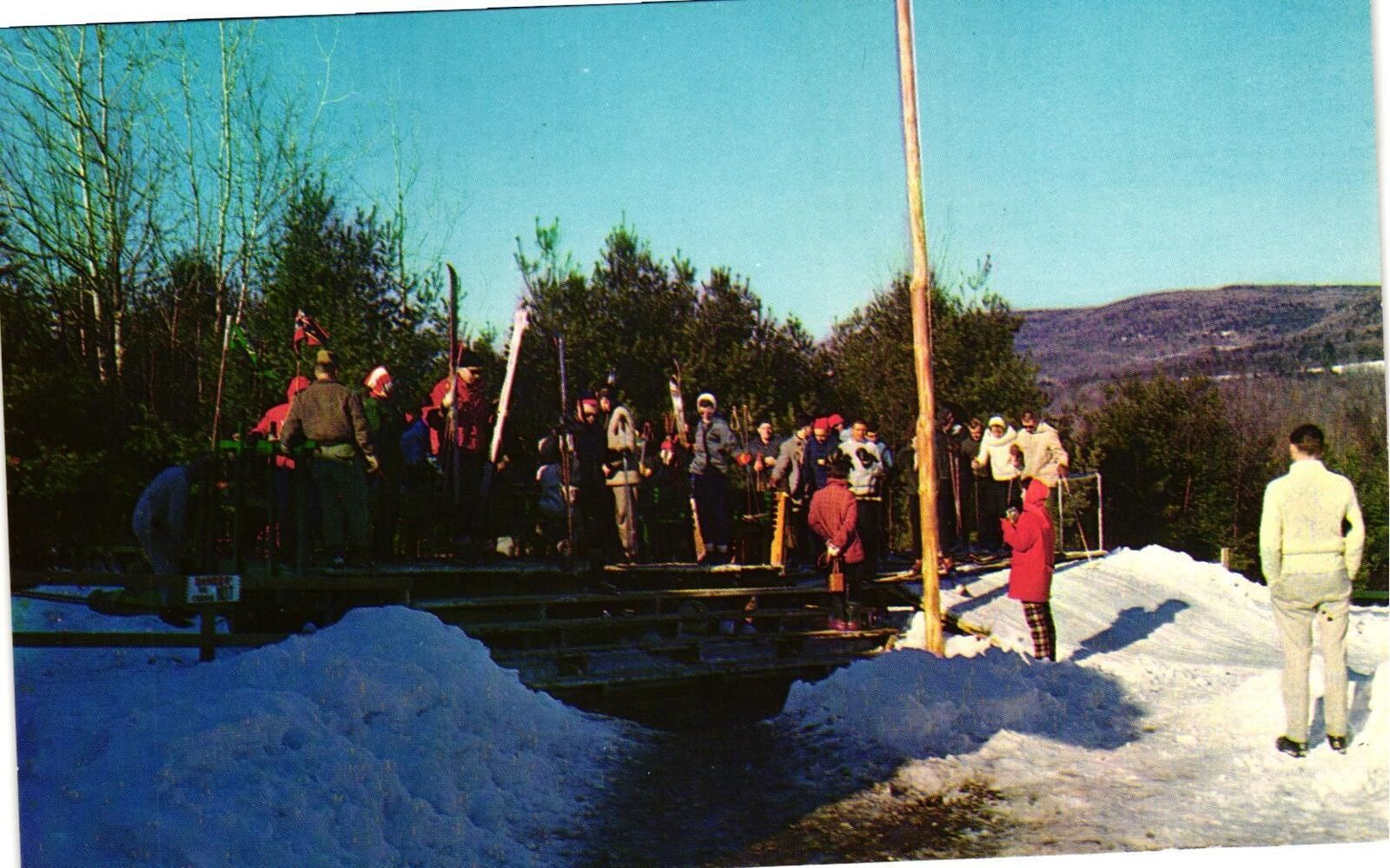 Vintage Postcard- Skiers and Toboggan Riders, Eastover, Inc., Lenox, MA. 1960s