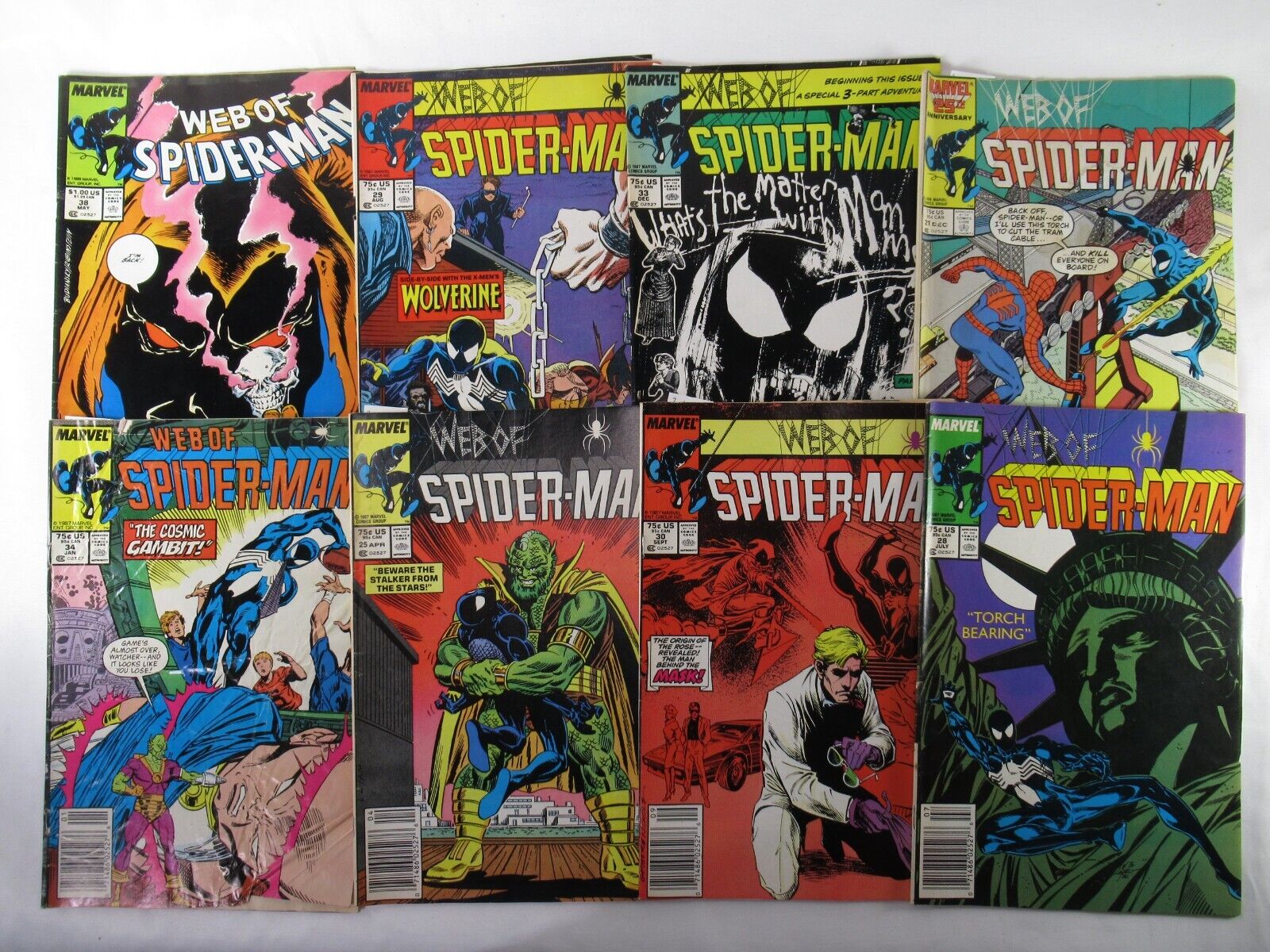 Lot of 8 Marvel Comic Books, Web Of Spider-Man (1986-1988)  (G DD)