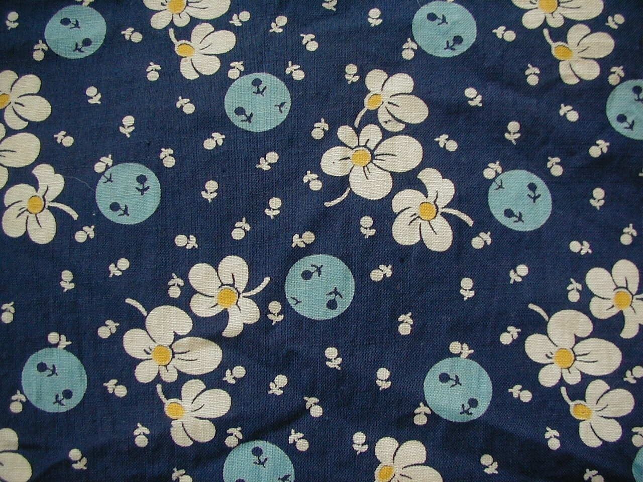 vintage fabric feedsack style remnant blue white floral quilting fabric scrap