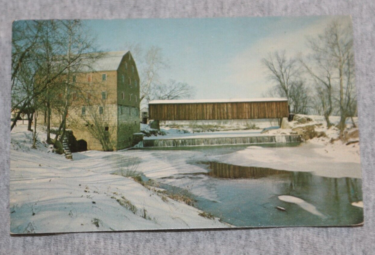 Vintage Postcard: Old Mill and Covered Bridge in The Ozarks, Burfordville, MO