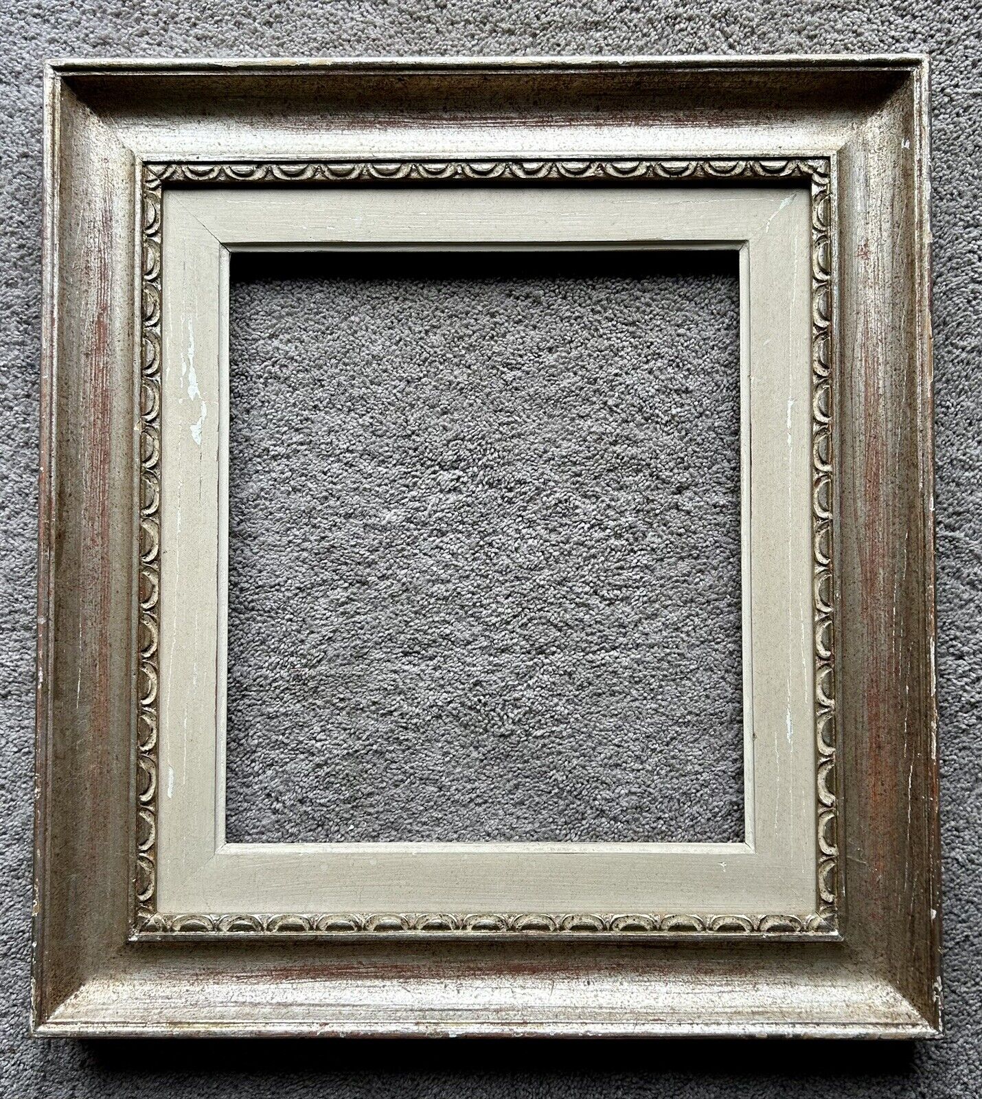 Antique Silver Leaf Wood Frame For Painting 16” X 14” Handmade In Italy