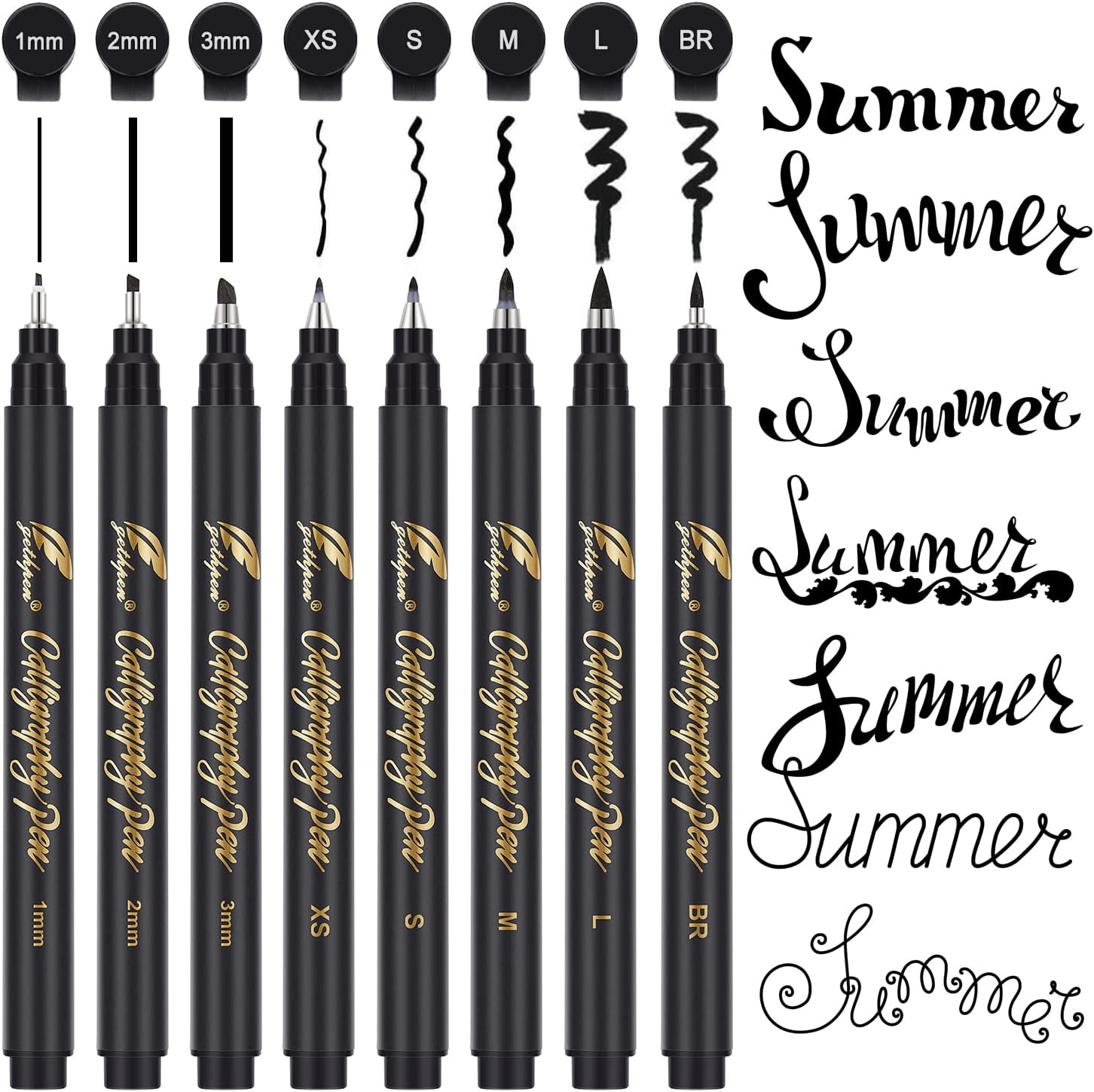 Calligraphy Pens, Hand Lettering Pens, 8 Size Calligraphy Pens for Writing, Brus