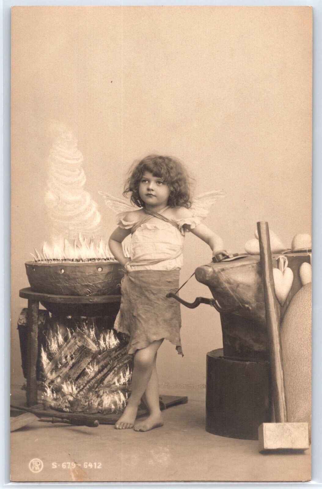 Antique 100 years Old RPPC Postcard - A Girl with a Hammer
