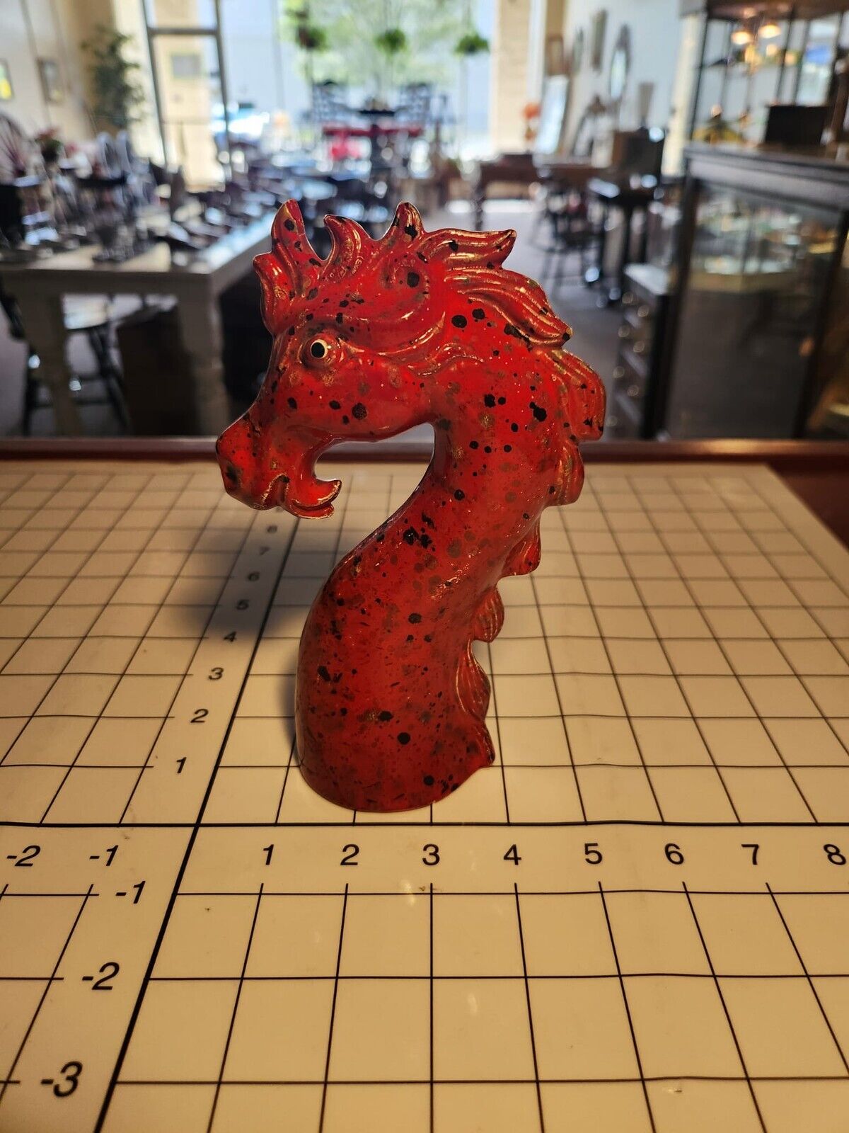 Vtg Medieval Red Dragon Head Zodiac Figurine Hobbyist Piece Classic 1980's Glaze
