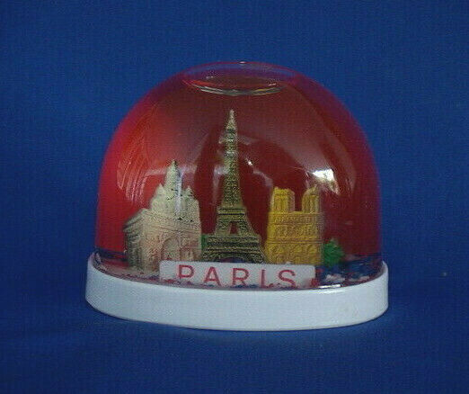 Vintage Paris Snowdome Souvenir-Small Snow Globe-Eiffel Tower, Notra-Dame