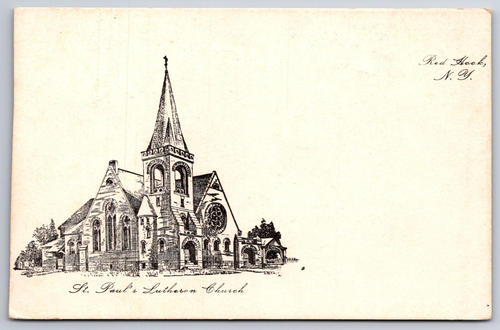Red Hook New York~St Paul\'s Lutheran Church~Sketch~c1905 B&W Postcard