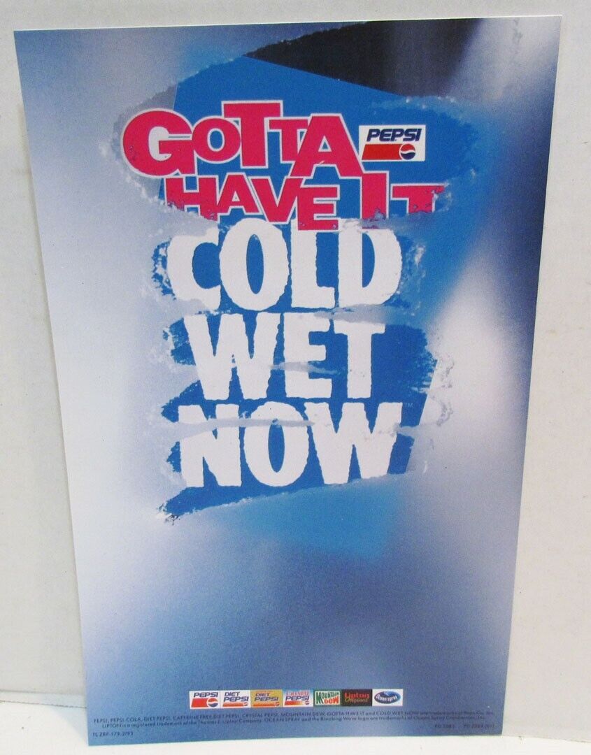 PEPSI COLA 1990\'s GOTTA HAVE IT COLD WET NOW WINDOW CLING COOLER DECAL SODA VTG