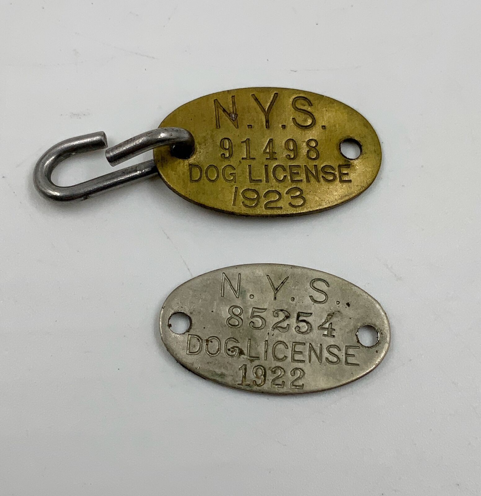 2 Antique 1922 & 1923 New York State dog Tax license tags